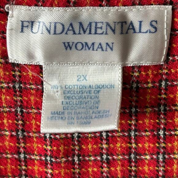 Fundamentals Nightgown Womens 2X Red Plaid Vintage Heavy Grandma Cottagecore - Picture 4 of 9